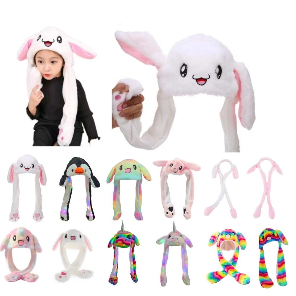

Kids Cartoon Rabbit Hats Fashion Plush Crystal Velvet Lovely Moving Strange Airbags Luminescence Rabbit Ears Sweet Cap