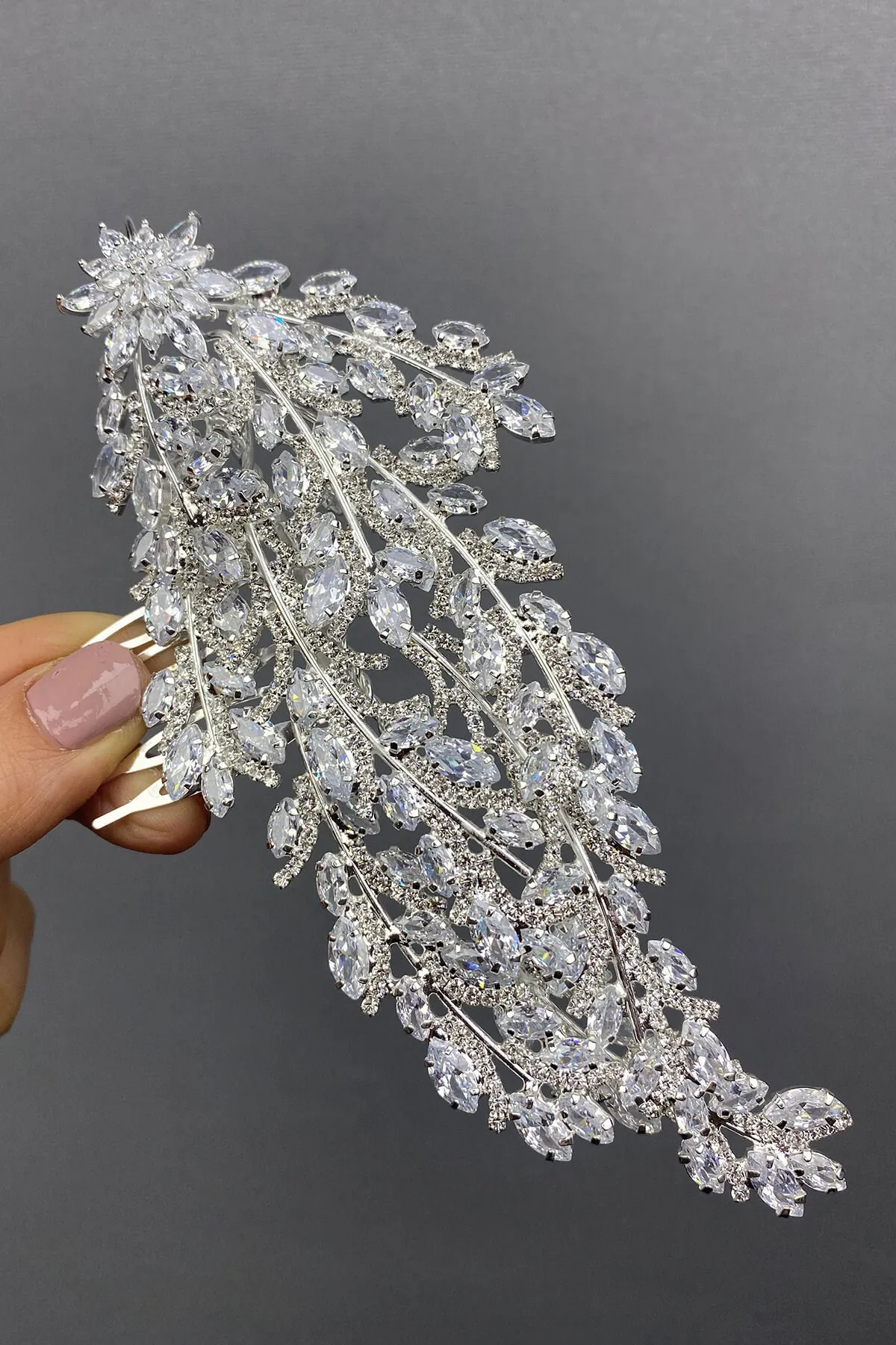

Bridal Hair Accessory with Zircon Stone and Hazel Comb