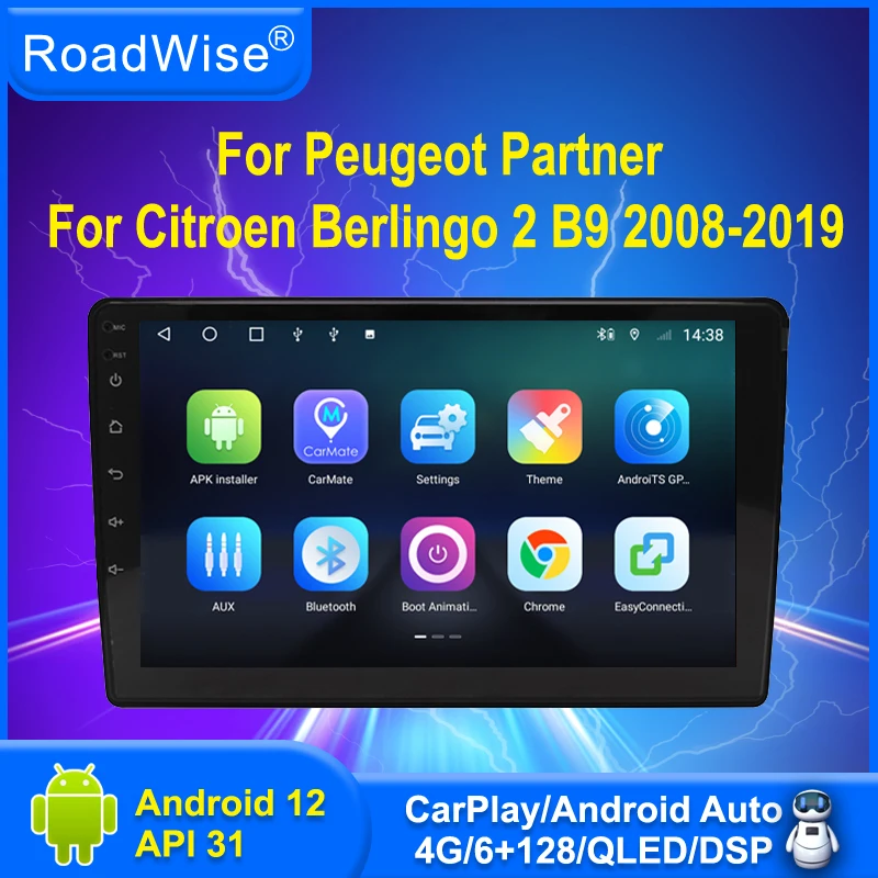

Автомагнитола для Peugeot Partner Citroen Berlingo 2 B9 2008 - 2019 Android 12 мультимедийный автомобильный радиоприемник Carplay 4G Wifi GPS 2 din DVD Авторадио