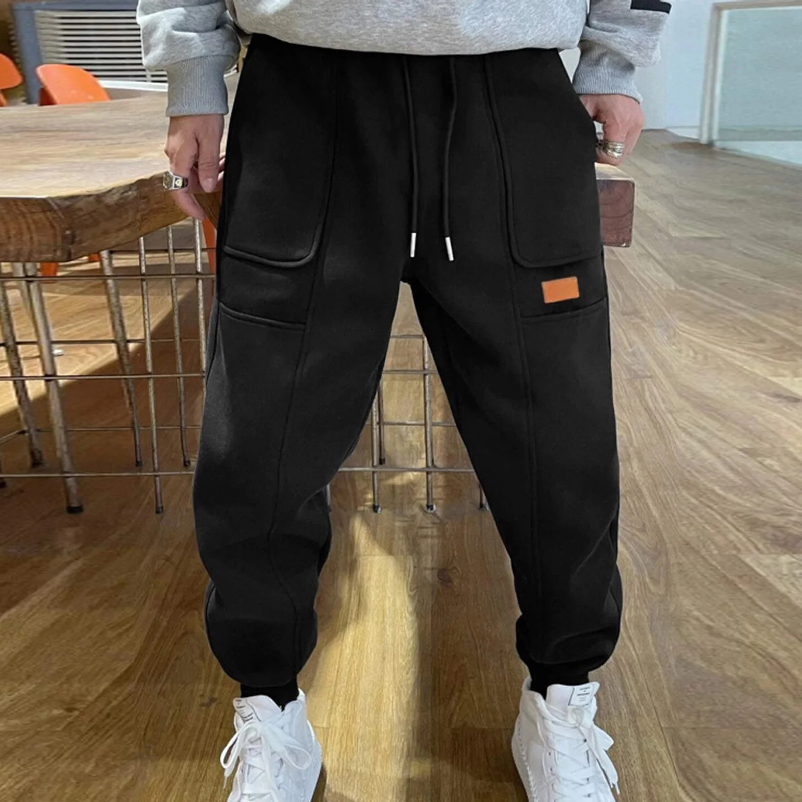 

Mens Solid Color Cargo Pants Streetwear Sweatpants Casual Joggers Workout High Waisted All-Match Workwear Sportswear Pantalones