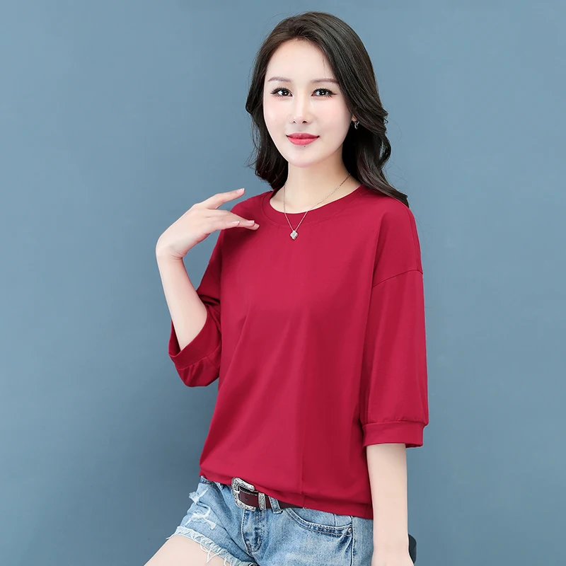 Женская летняя новая Повседневная футболка с круглым вырезом и длинным рукавом