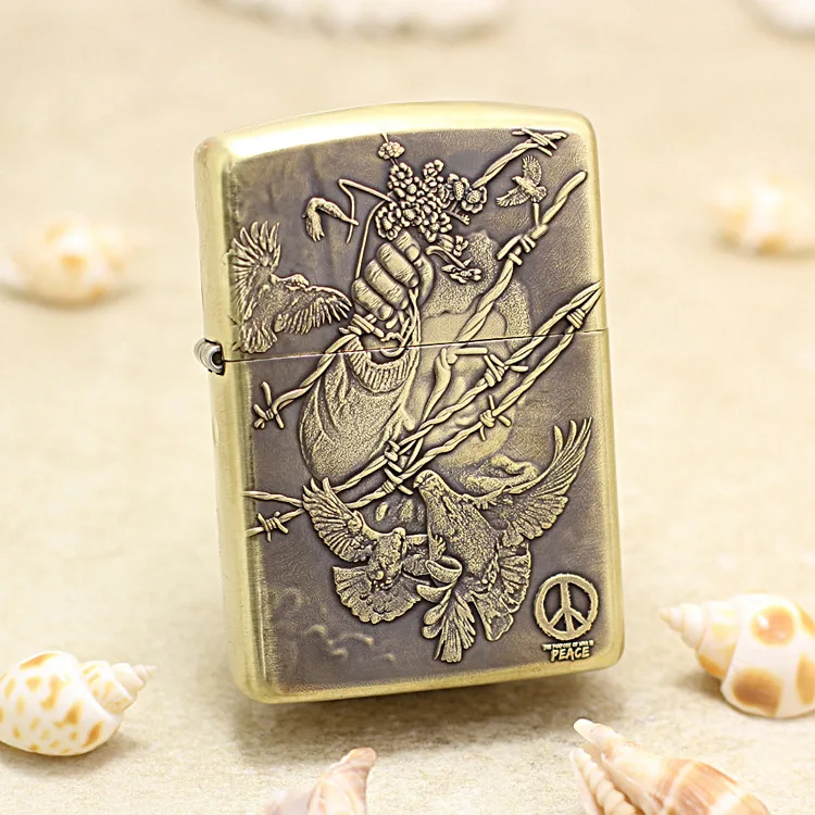 

Genuine Zippo armor Peace Pigeon oil lighter copper windproof cigarette Kerosene lighters Gift with anti-counterfeiting code