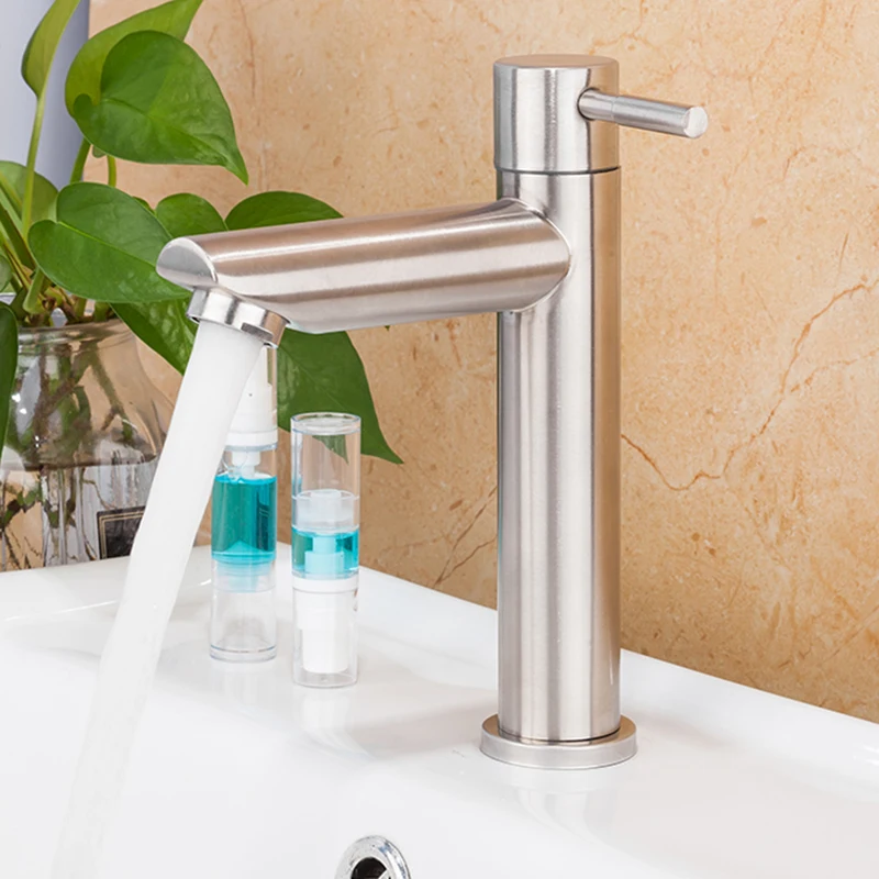 

1pcs Basin Sink Faucet Tap Bathroom Stainless Steel Single-cooled Corrosion Resistant Environmentally Kitchen Bath Hoom Supplies