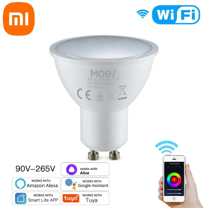 Xiaomi 5W GU10 WiFi Smart LED Bulb RGBW C+W  Dimmable Lamps Smart Life/Tuya Remote Work With Alexa Google Home Yandex Alice