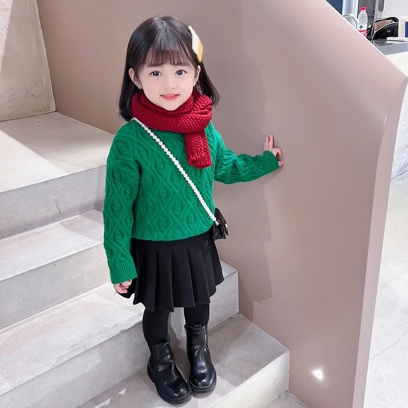 

Детские корейские свитера для девочек, Детский свитер, вязаный Толстый Пуловер с круглым вырезом, топы в зимнем стиле, 2022