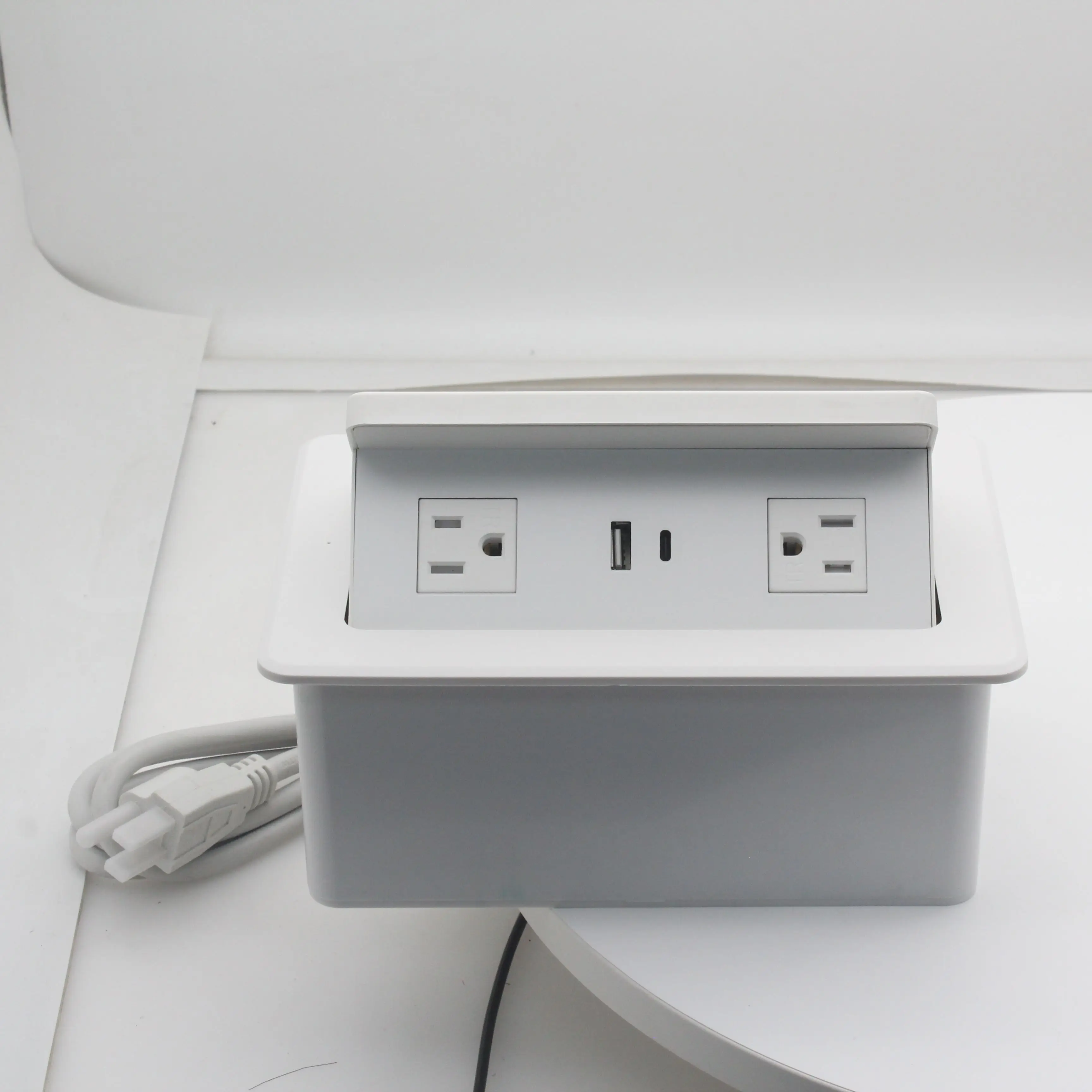 

White Black Pop Up Outlets with PD 20W USB Ports Recessed Hidden Countertop Conference Table Power Hub with 2 AC Plugs