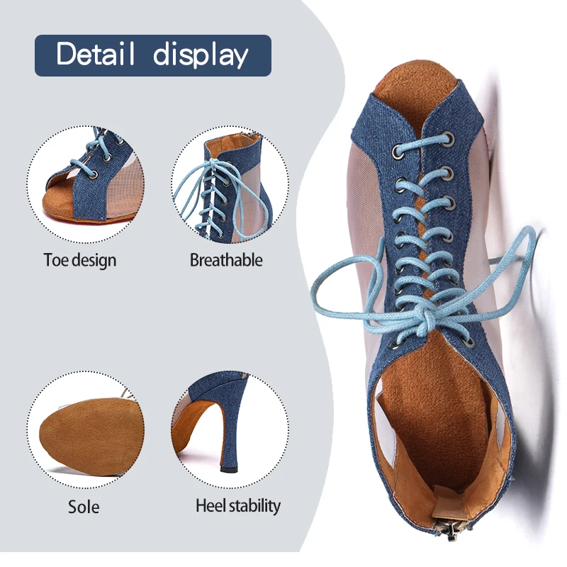 DKZSYIM Women's Latin dance shoes ladies Mesh Breathable dancing shoes Ballroom Party Salsa dance shoes boots Indoor Woman