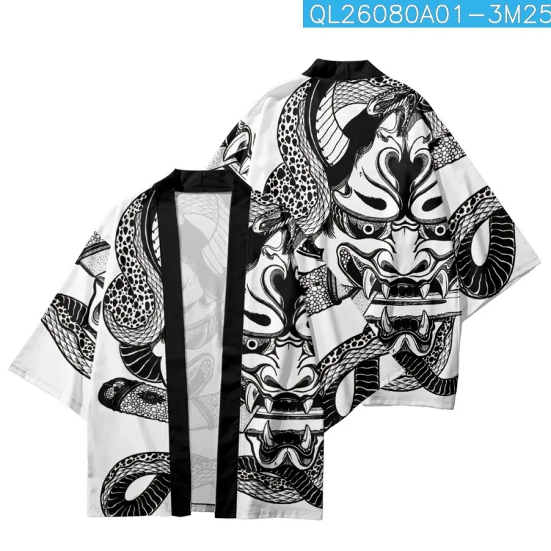 

Snake Prajna Printed Japanese Cosplay Yukata Casual Couple Women Men Kimono Cardigan Beach Shorts Asian Clothes Harajuku