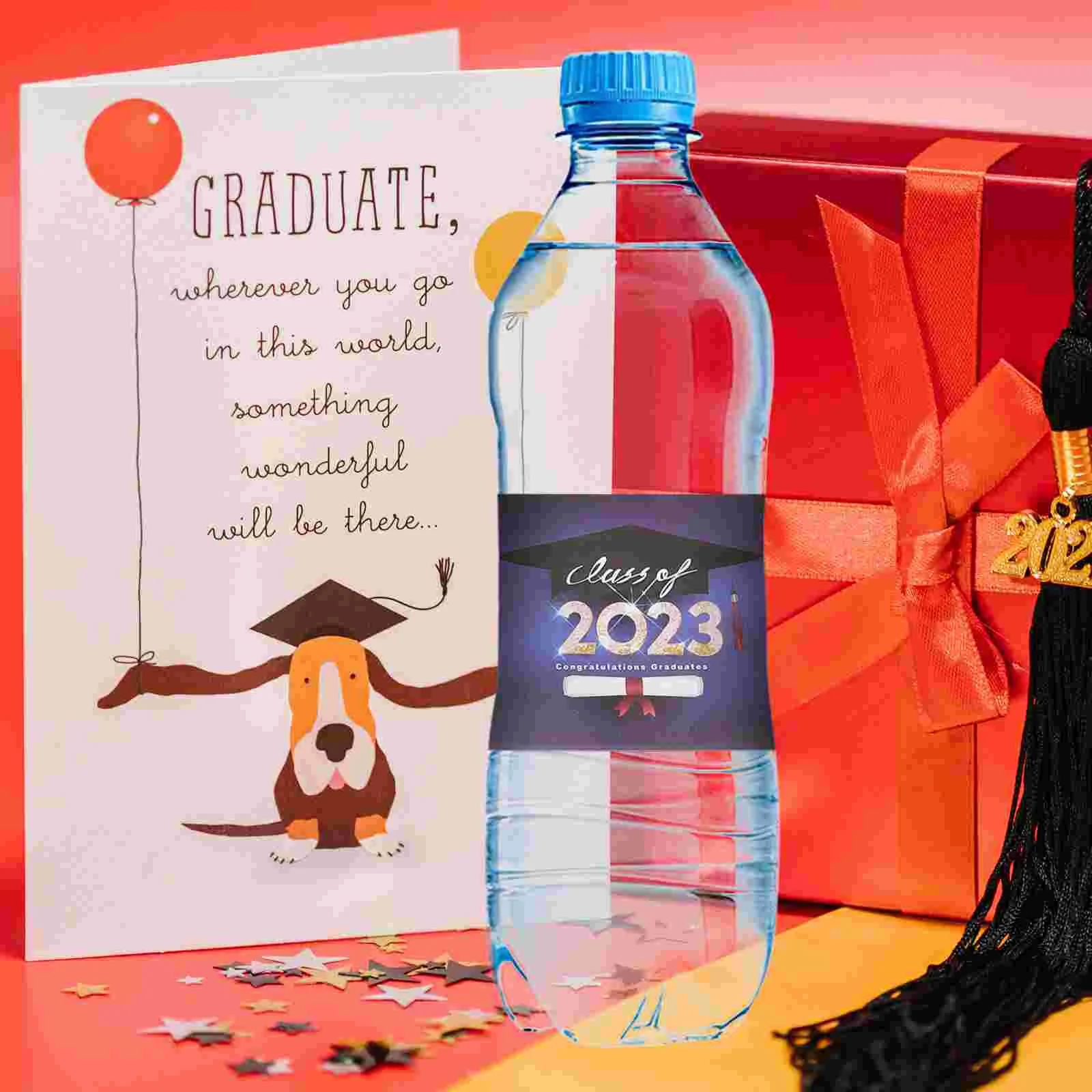 

10 Pcs Sticker Tabs Personalized Graduation Water Bottle Label 22.5x11.5cm Blue Pvc Self-adhesive