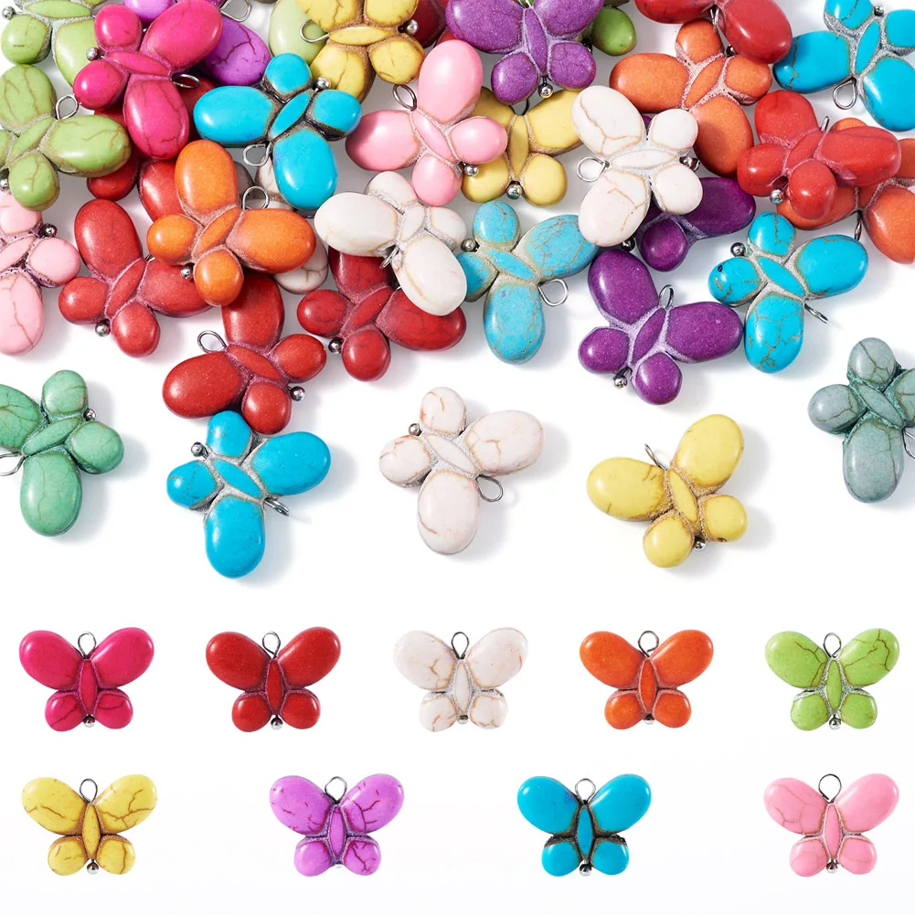 35 шт. синтетические бирюзовые окрашенные подвески-бабочки случайного разного