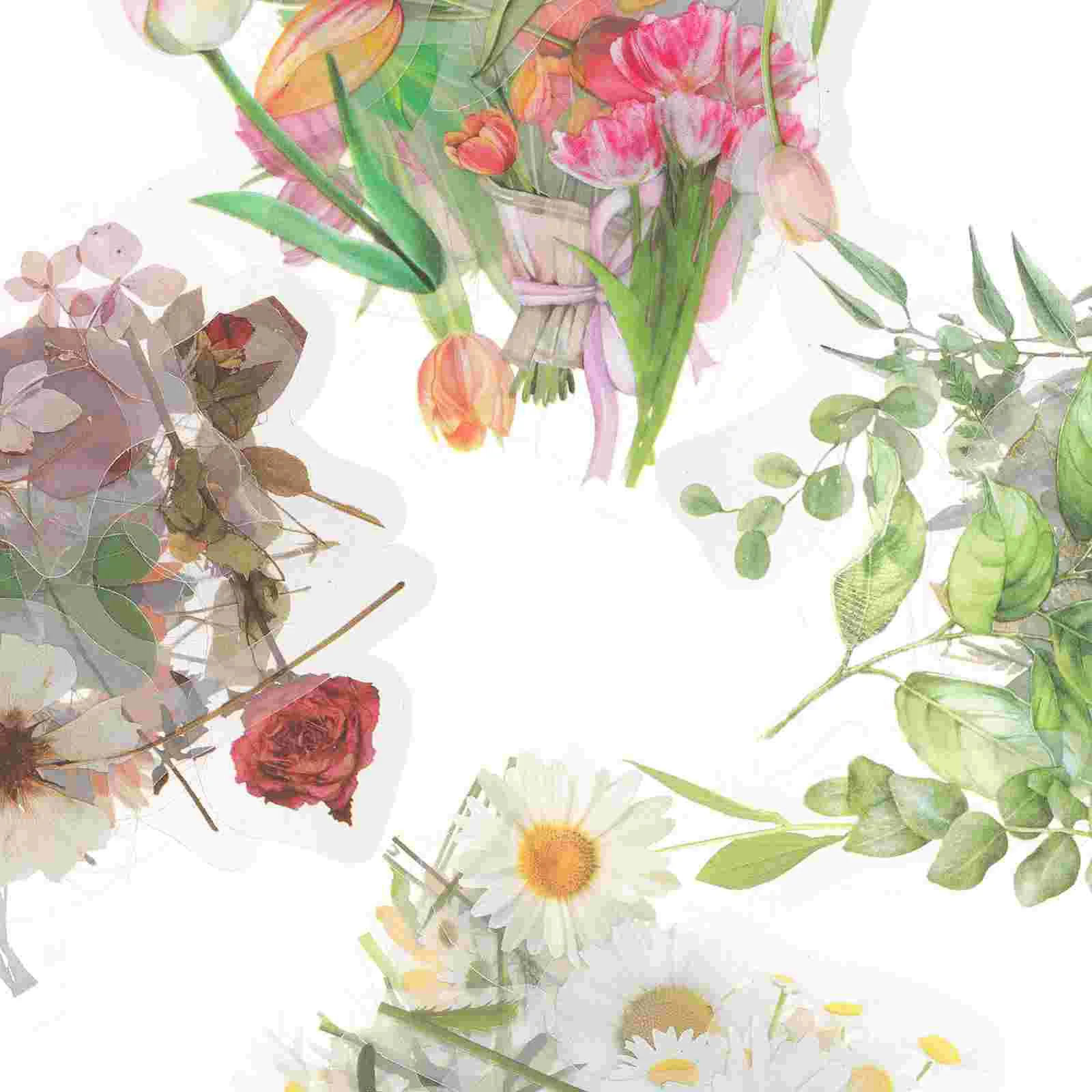 

160 Pcs Vintage Stickers Pet Large Nature Scrapbooking Green Leaves 6X3cm Luggage Flower Series The