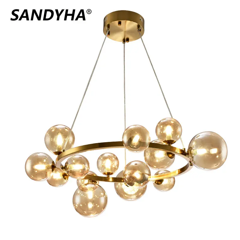 

Nordic Romantic Chandelier Lights Home Decor Living Room Bedroom Dining Room Indoor Lighting Led Ring Glass Ball Hanging Lamp