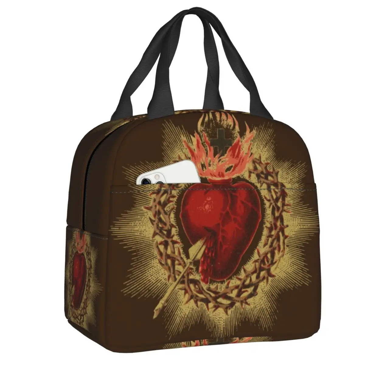 

Sacred Heart Of Jesus Catholic Portable Lunch Box Women Multifunction Devotion Christian Cooler Thermal Food Insulated Lunch Bag