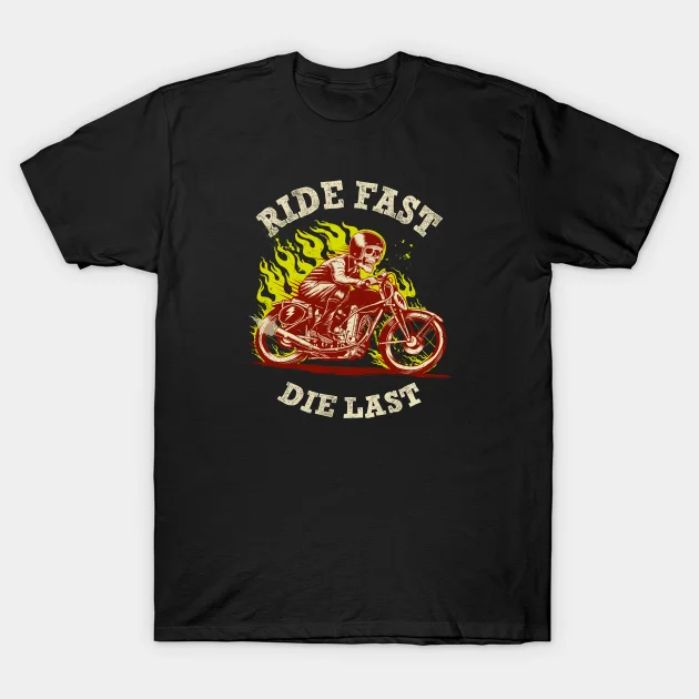 

2021 Men/Women's Summer Black Street Fashion Hip Hop Ride Fast Die Last Skull Motorcycle T-shirt Cotton Tees Short Sleeve Tops