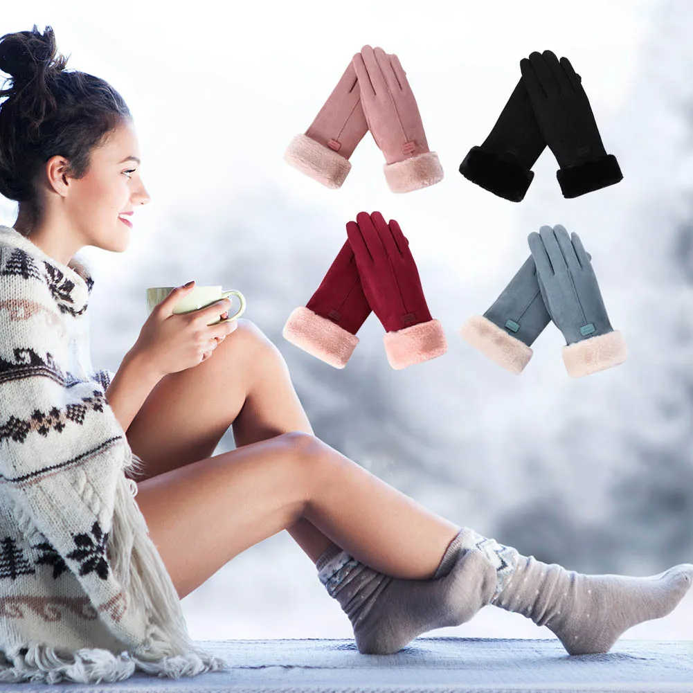 

New Fashion Women Gloves Autumn Winter Cute Furry Warm Mitts Full Finger Mittens Women Outdoor Sport Female Gloves Screen