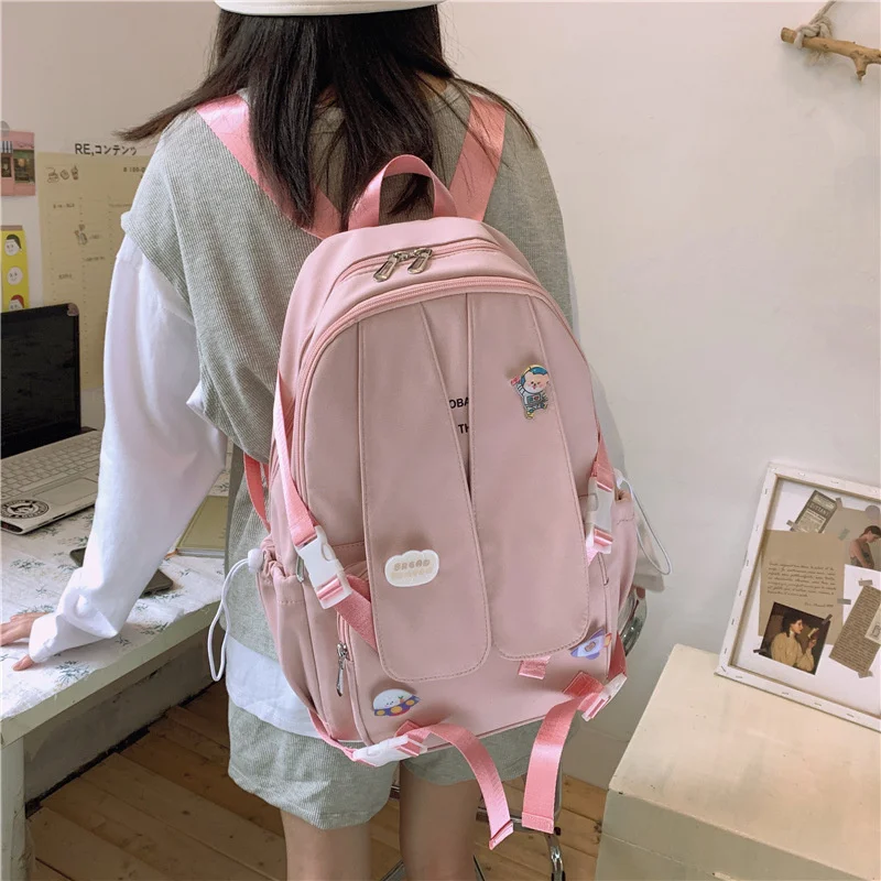 TRAVEASY Nylon Cute Rabbit School Backpack Female Kawaii Back Pack Pink Cartoon Woman Schoolbag for Girls New 2022 Waterproof