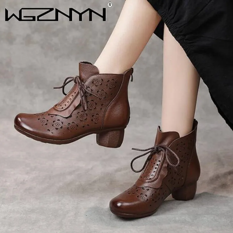 

Женские босоножки из мягкой кожи, черные или Коричневые босоножки на среднем каблуке, с боковой молнией, в стиле ретро, лето 2022