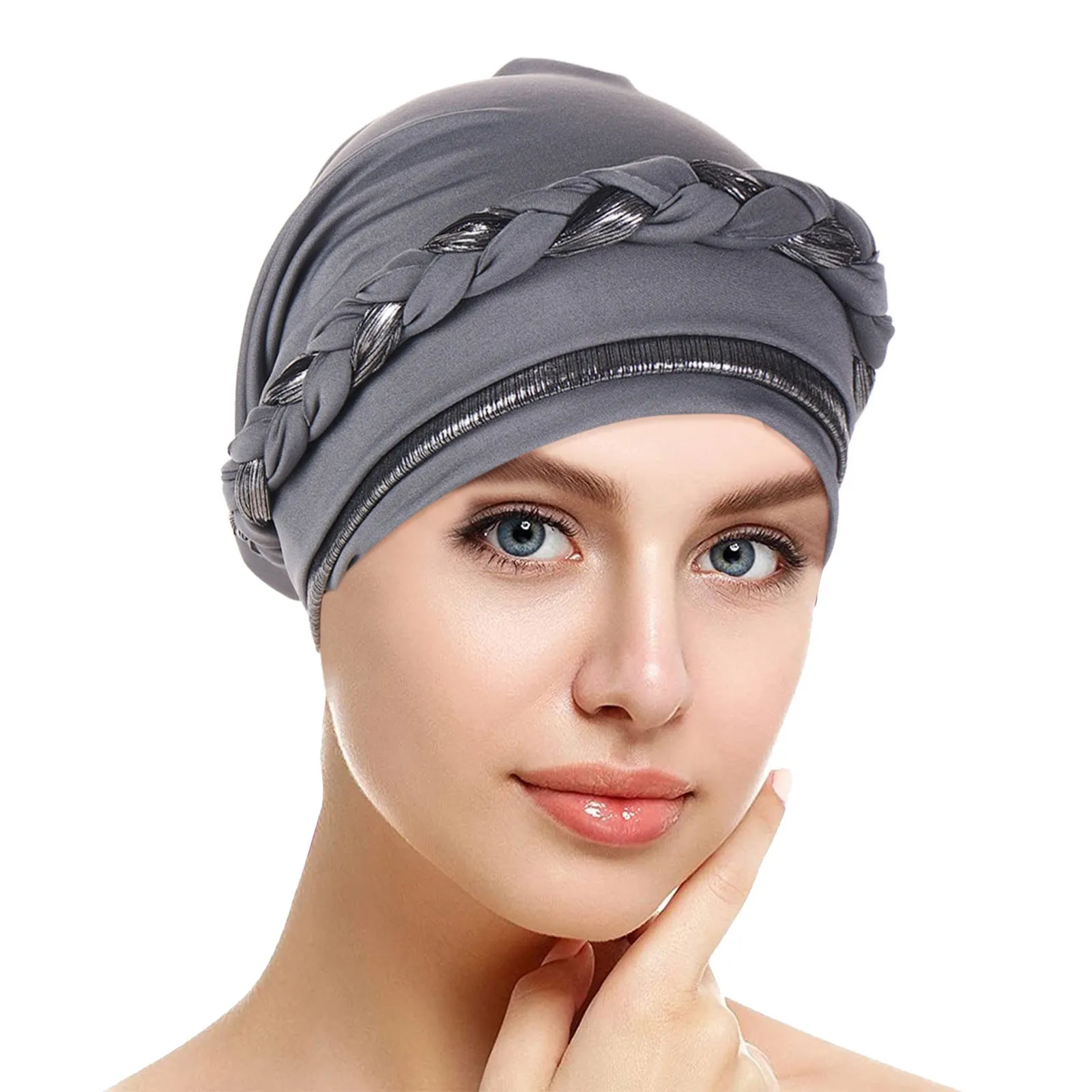 

Indian Muslim Women Hijab Braid Chemo Cap Cancer Turban Bonnet Hair Loss Inner Hat Head Wrap Islam Beanies Headscarf Femme Mujer