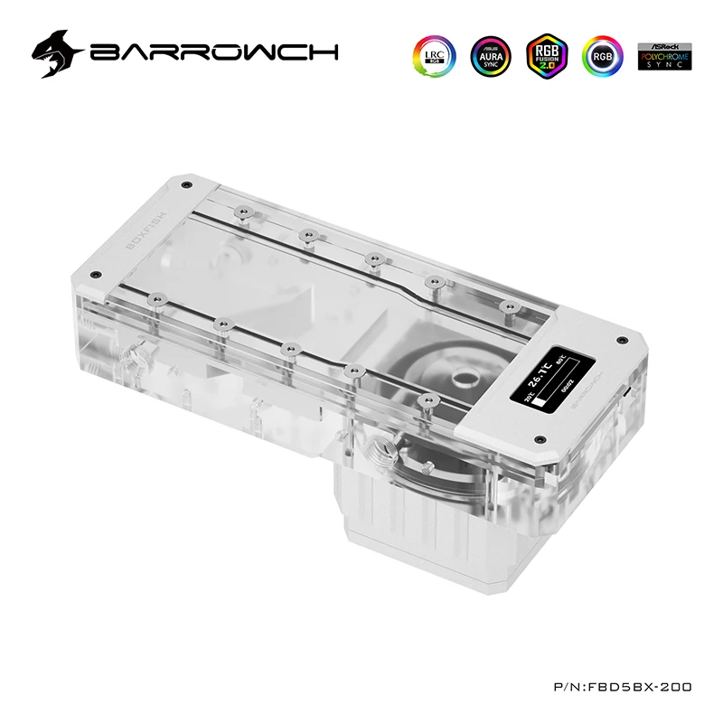 BARROWCH 18W PWM Water Tank Combination Pump, Integrated G1 / 4 '' OLED Tank Temperature Display 150 / 200mm , FBD5BX-150/200