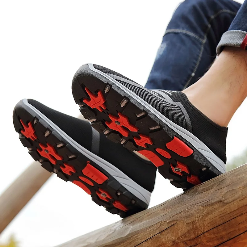 JIEMIAO Hiking Shoes Summer Mesh Breathable Men Casual Sneakers Outdoor Trekking Shoes Comfortable Slip on Mens Loafers