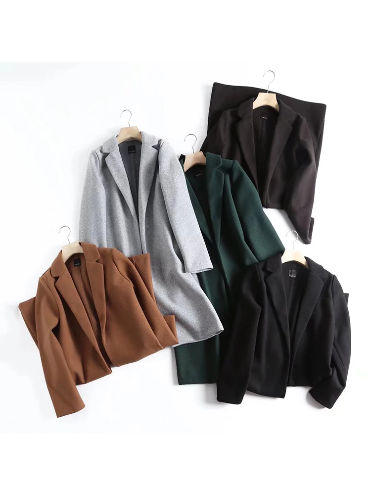 

BM&MD&ZA Women 2022 New Fashion five colors suit collar open Coat Vintage Long Sleeve pocket Female Outerwear Chic Overshirt