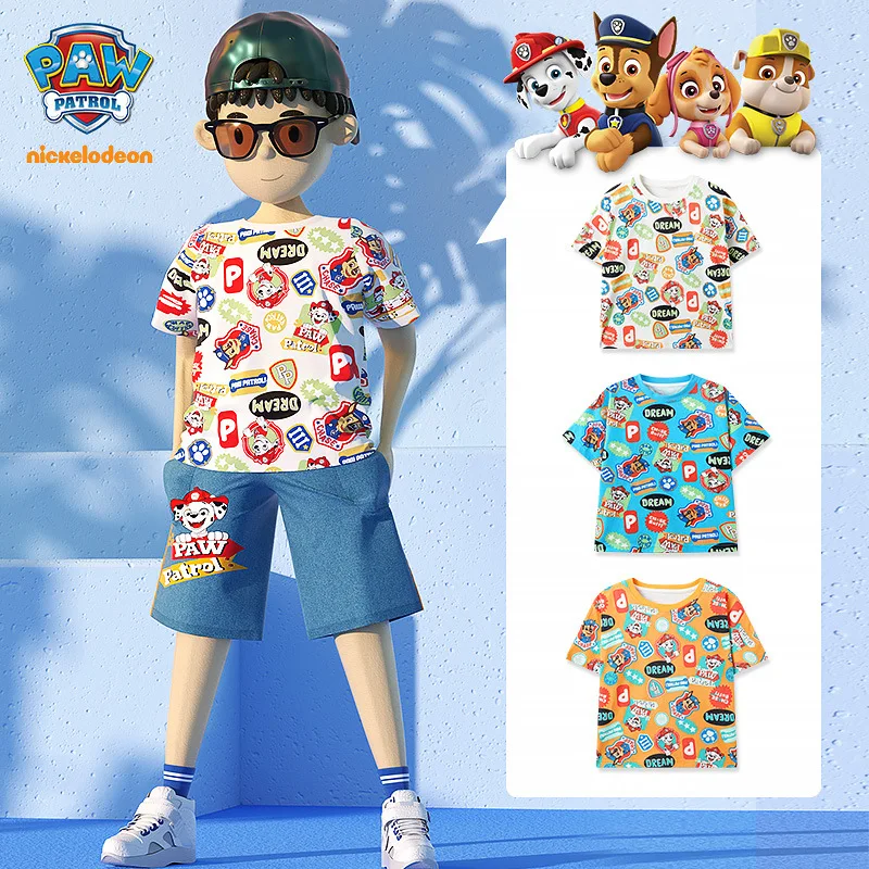 

Paw Patrol Short Sleeve T-shirt Pure Cotton Kids Summer Clothes Thin Spin Master Genuine Children's Clothing Baby Boy Printing