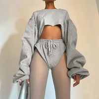 ladies new ladies sweatshirt and shorts two piece suit fashion personality pullover sweater solid color loose short shorts suit