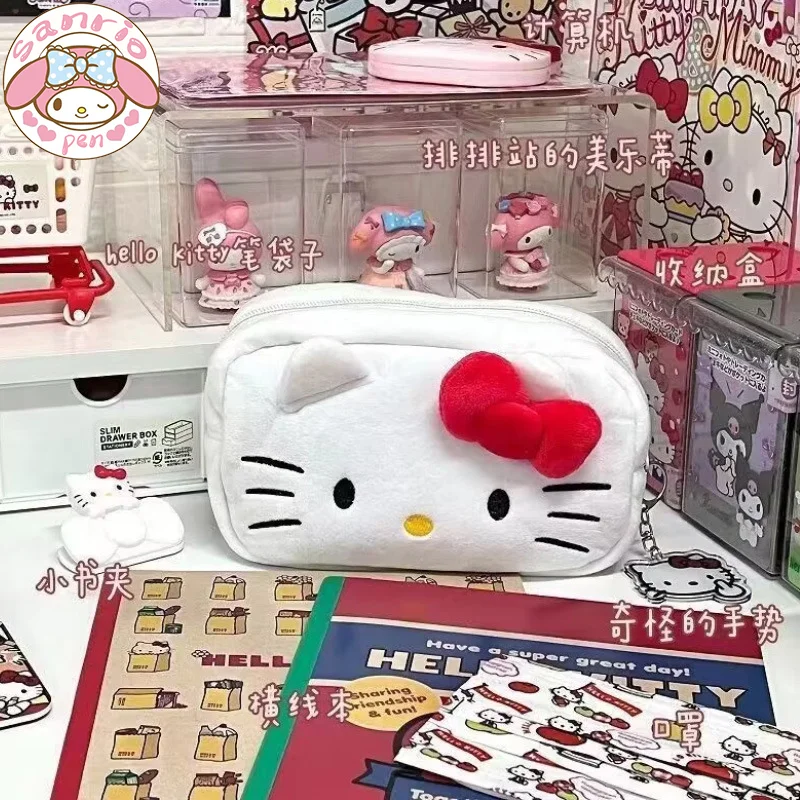

Sanrio Plush Pencil Case Kawaii Hello Kitty Large-capacity Student Stationery Bag Girl Coin Purse Cosmetic Bag Birthday Gifts