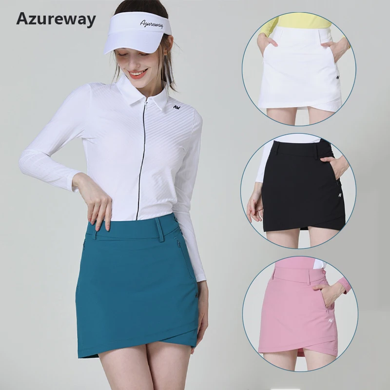 Azureway Female Casual A-lined Skirt Ladies Tennis Golf Pencil Skort High Waist Sports Culottes Slim Golf Skirt with Pockets