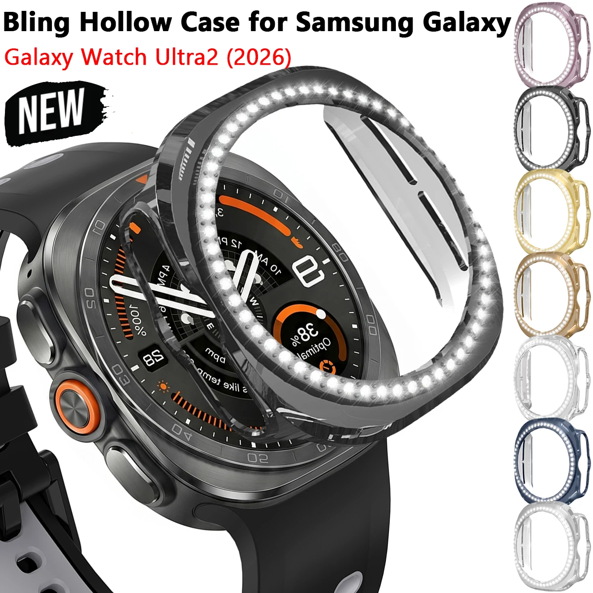 Фото Блестящий полый чехол для Samsung Galaxy Watch Ultra 2, жесткий чехол из поликарбоната с алмазным дизайном для Galaxy Watch Ultra 2026, защитный чехол, аксессуары. №1