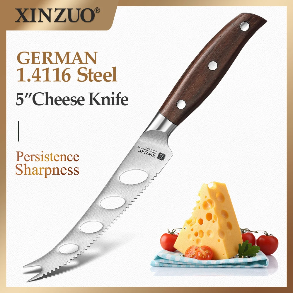 

XINZUO 5'' Cheese Knife Lasting Sharp Stainless Steel Kitchen Knife German 1.4116 Steel Nature Red Sandalwood Handle