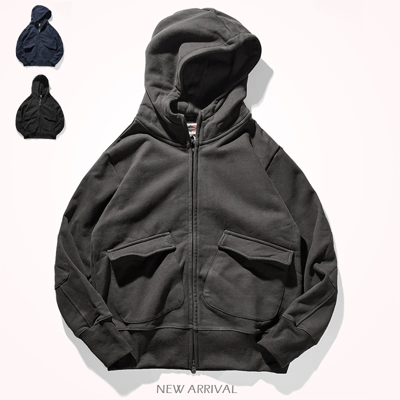 Autumn Winter American Heavyweight Hooded Hoodies Men's Fashion Pure Cotton Long Sleeve Thickened Plus Velvet Casual Sportwear