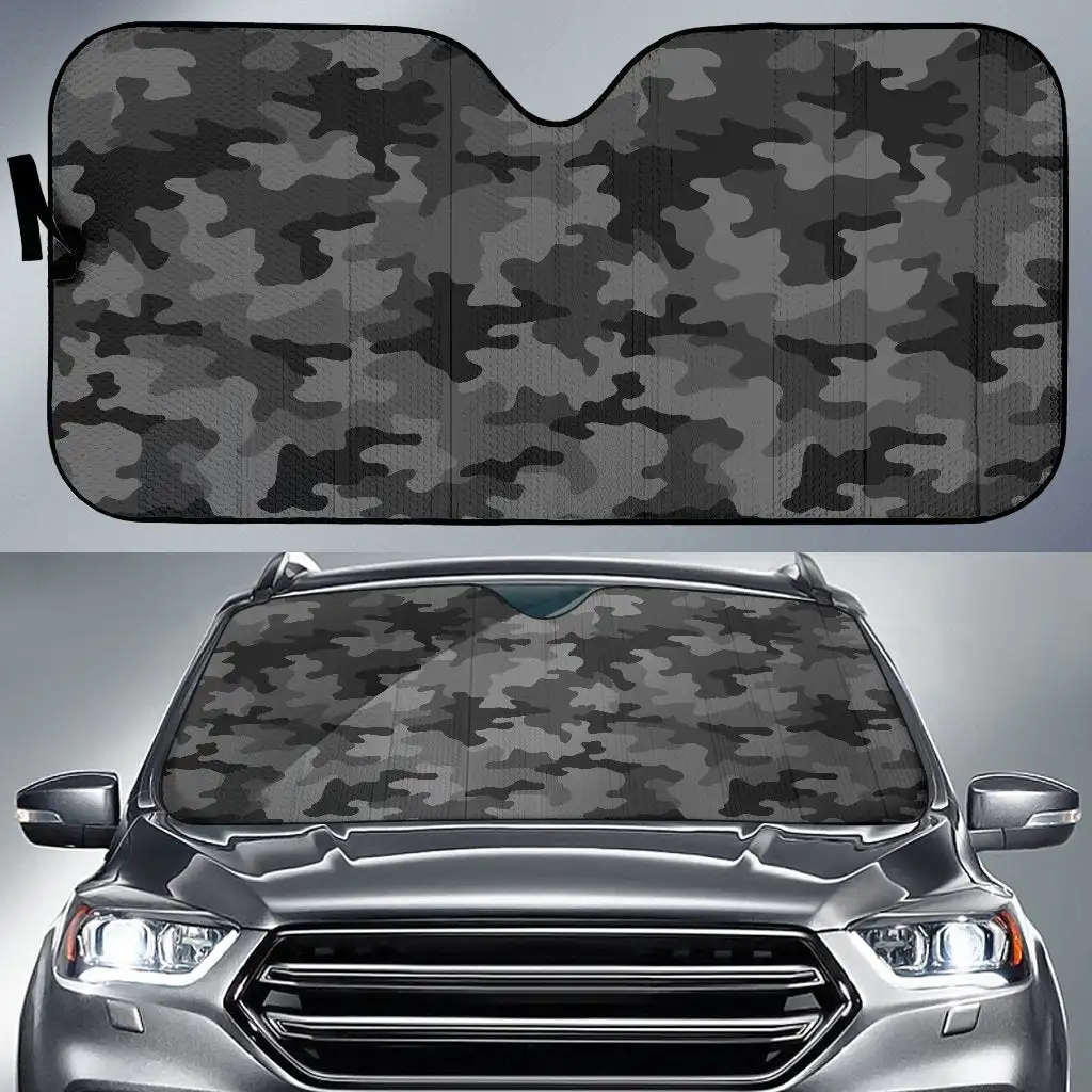 

Black And Grey Camouflage Print Car Sun Shade