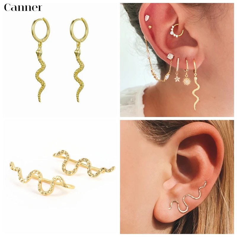 

Canner 1pair Silver Color Snake Ear Jacket Earrings For Women Reptile Jewelry Animal Stud Earrings Fashion Jewelry Gifts