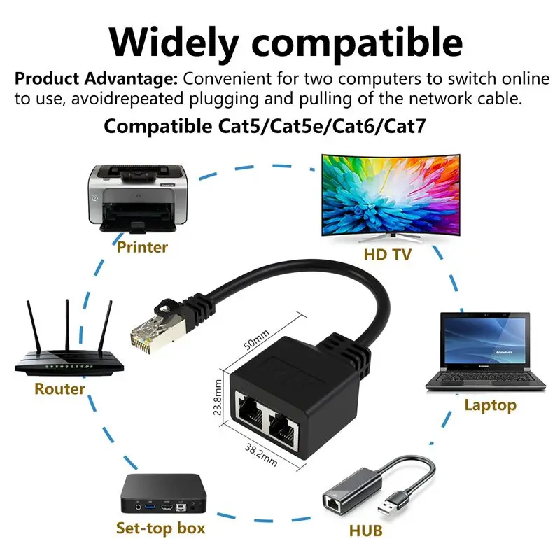 Фото RJ45 8P8C Восьмиядерный сетевой кабель Разветвитель Сетевой тройник 1 штекер на 2 гнезда Адаптер Сетевой удлинитель CAT6/CAT5 №4