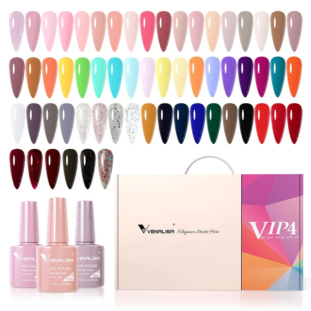 

VENALISA 7.5ml 65pcs/Set VIP4 Newest Hema Free UV Gel Polish Kit Soak Off Nail Gel Set Manicure Tool Set