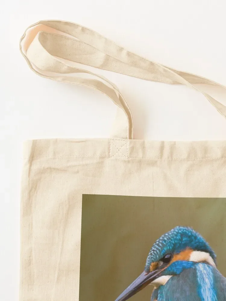 забавный синий зимородок сидит на ветке.. Большая сумка Холщовая ручная сумки для