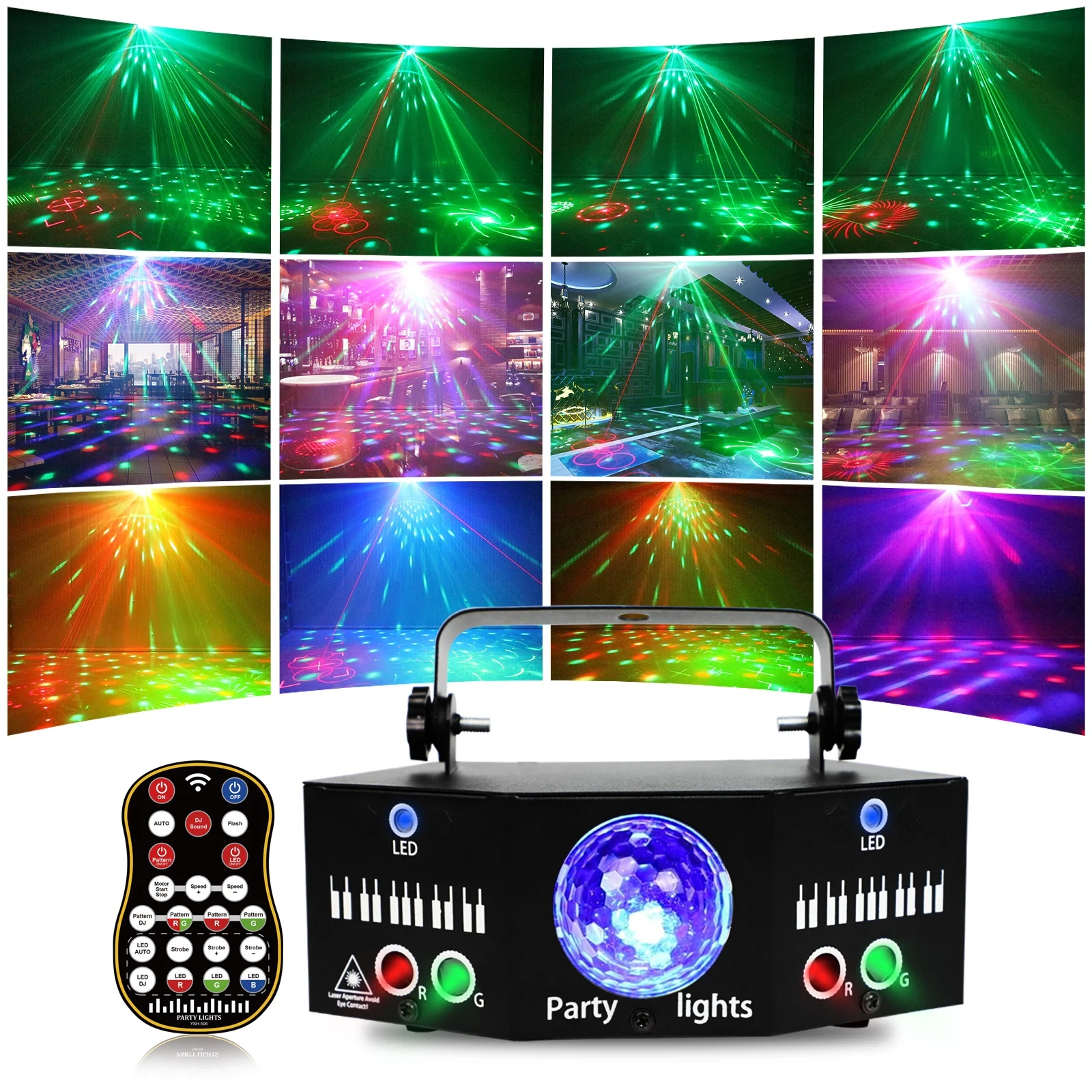 Stage Party DJ Light Disco RGB Strobe Effect LED Projector Sound Activated Ravelight Lazer Remote Cont