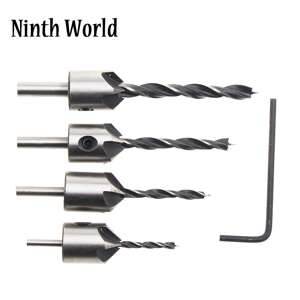 

4Pcs Countersink Drill Bits Set 3/4/5/6mm HSS Carpentry Reamer Woodworking Chamfer Counter Bit Set With Wrench