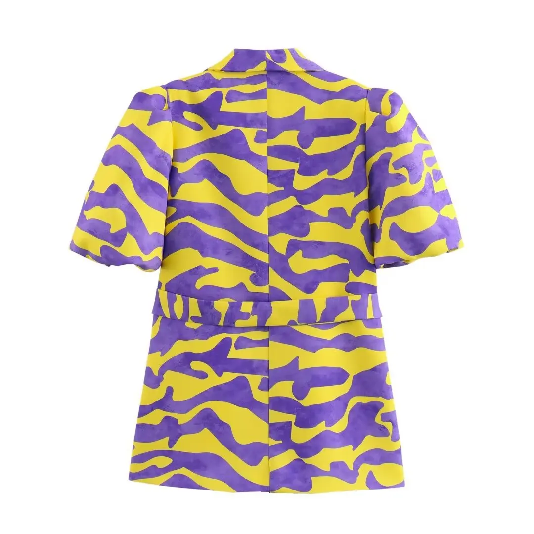 Женский блейзер на пуговицах с принтом TRAF узкие брюки завышенной талией и поясом