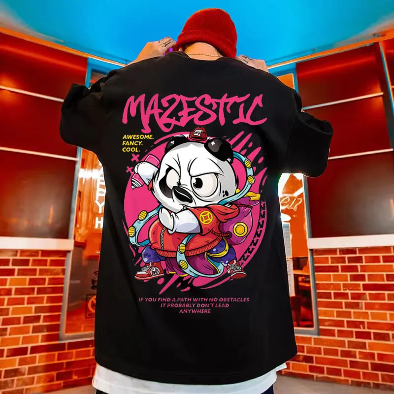 

Футболка-оверсайз для мужчин и женщин, уличная модная одежда с рисунком панды, с коротким рукавом