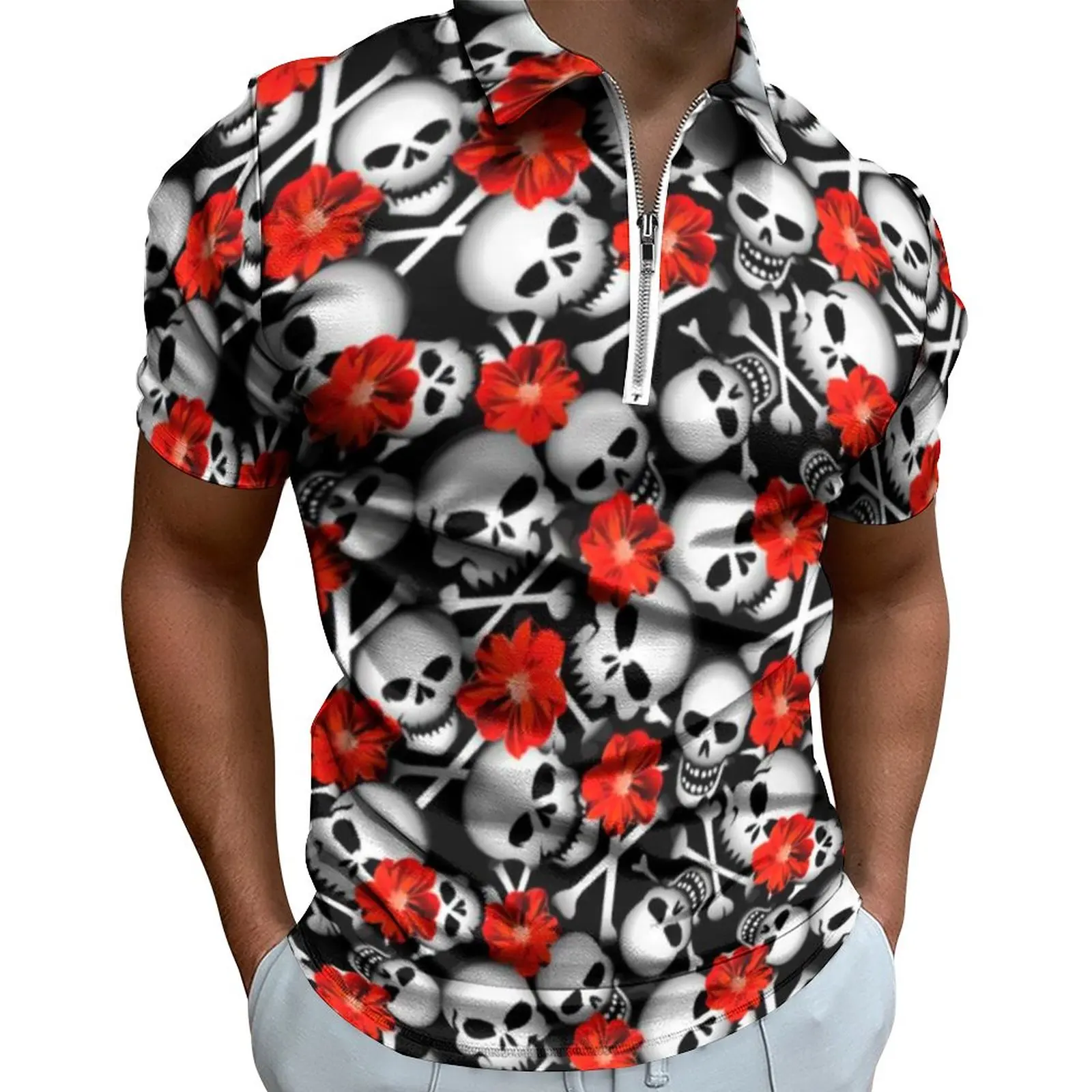 

Рубашка-поло мужская с коротким рукавом, Повседневная футболка с принтом сахара, черепа, красные, оверсайз, подарок на день рождения, лето