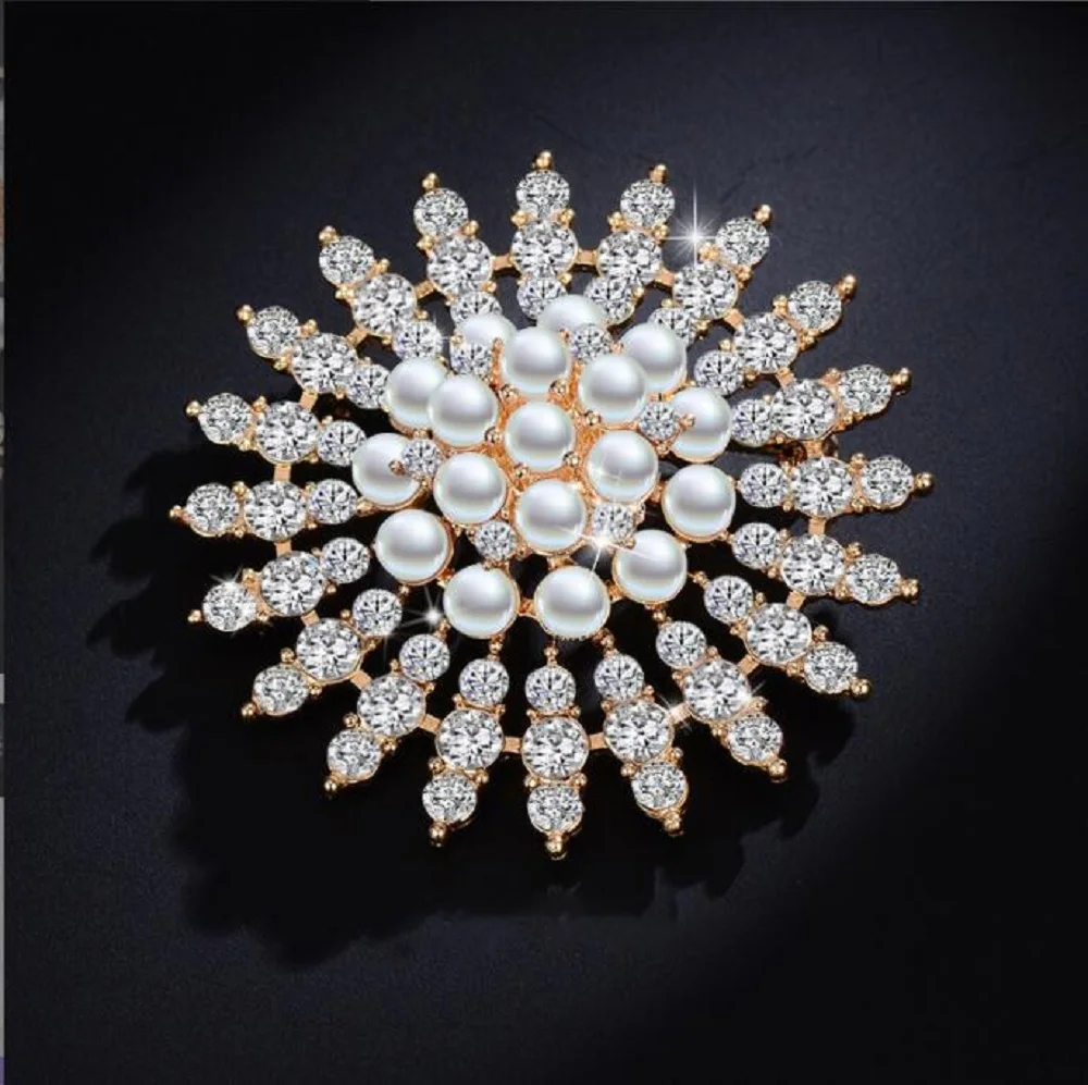 

Luxury Crystal Round snowflake needle Brooch Temperament Anti-failure Silk Scarf Buckle Waist Pin Women Men Party Jewelry
