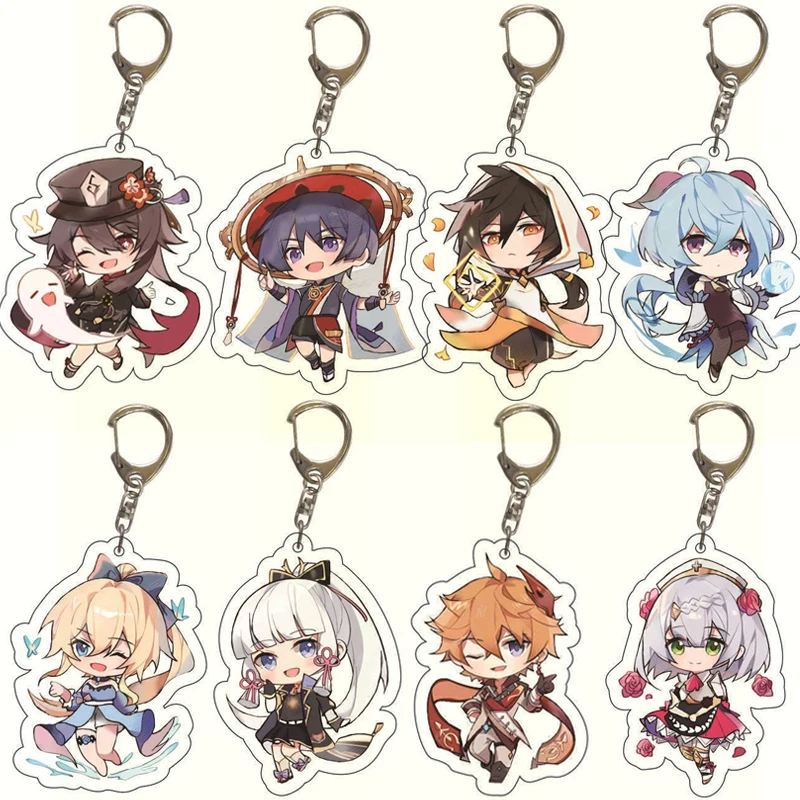 

Genshin Impact Keychain Cosplay Cartoon Figure Zhongli Kunikuzushi Morax Kaeya Xiao Hu Tao Tartaglia Acrylic Key Chain Jewelry