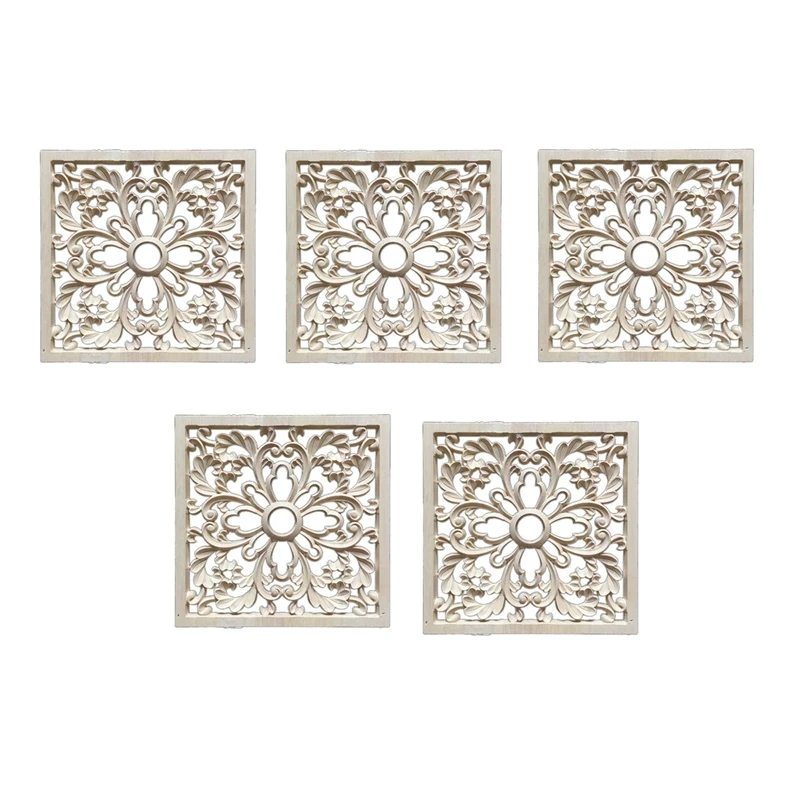 

5X Rubber Wood Carved Floral Decal Craft Onlay Applique Furniture DIY Decor F:20X20cm