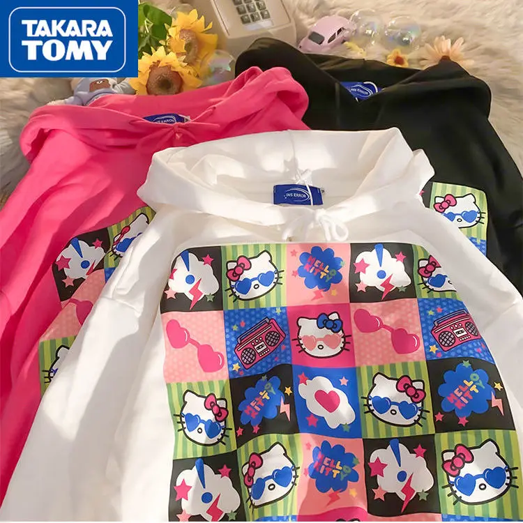 

Takara Tomy Hello Kitty студенческий свитер для мужчин и женщин с мультяшным принтом букв свободная хлопковая толстовка Женский Повседневный Топ