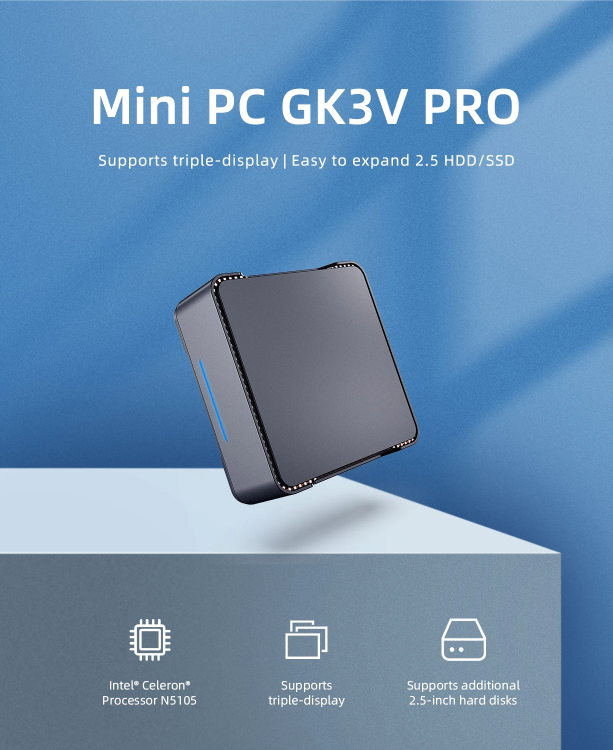 

GK3V Mini PC Intel Celeron J4125/N5105 Quad Core 8GB DDR4 128GB/256GB Windows 11 Desktop With HD VGA Port 1000M LAN BT4.2 Gaming