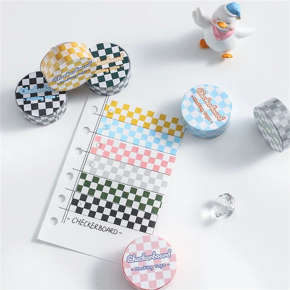 

1 Roll Checkerboard Series Washi Tapes Kawaii Stationery Tearable Masking Tape Scrapbooking Journal Planner DIY Crafts