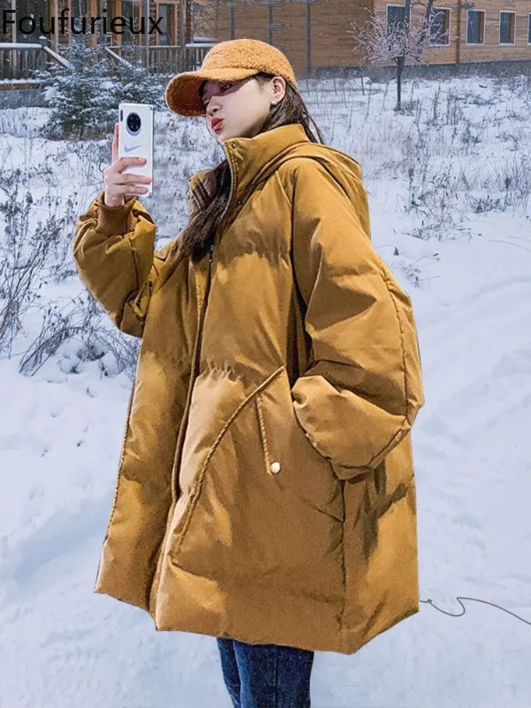 

Новинка зимнее женское холодное пальто foufurious парки с капюшоном стеганая куртка с большими карманами корейская мода свободная дешевая зимн...