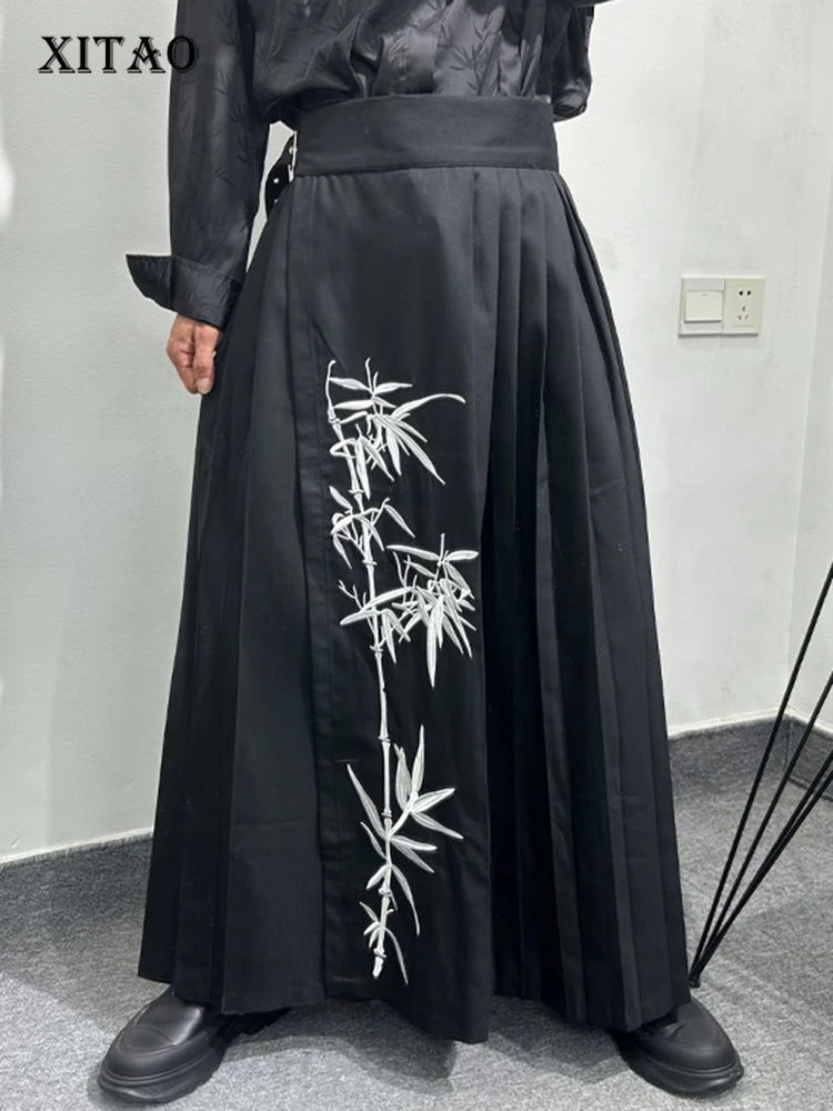 

XITAO Vintage Embroidery Folds Skirt Fashion Trend Street Wind Women Autumn New Arrival Loose Simplicity Skirt 2023 HQQ1313